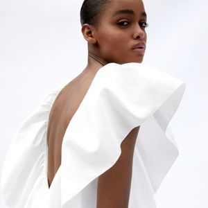 Beautiful Zara White Maxi Ruffle Swimsuit NWT